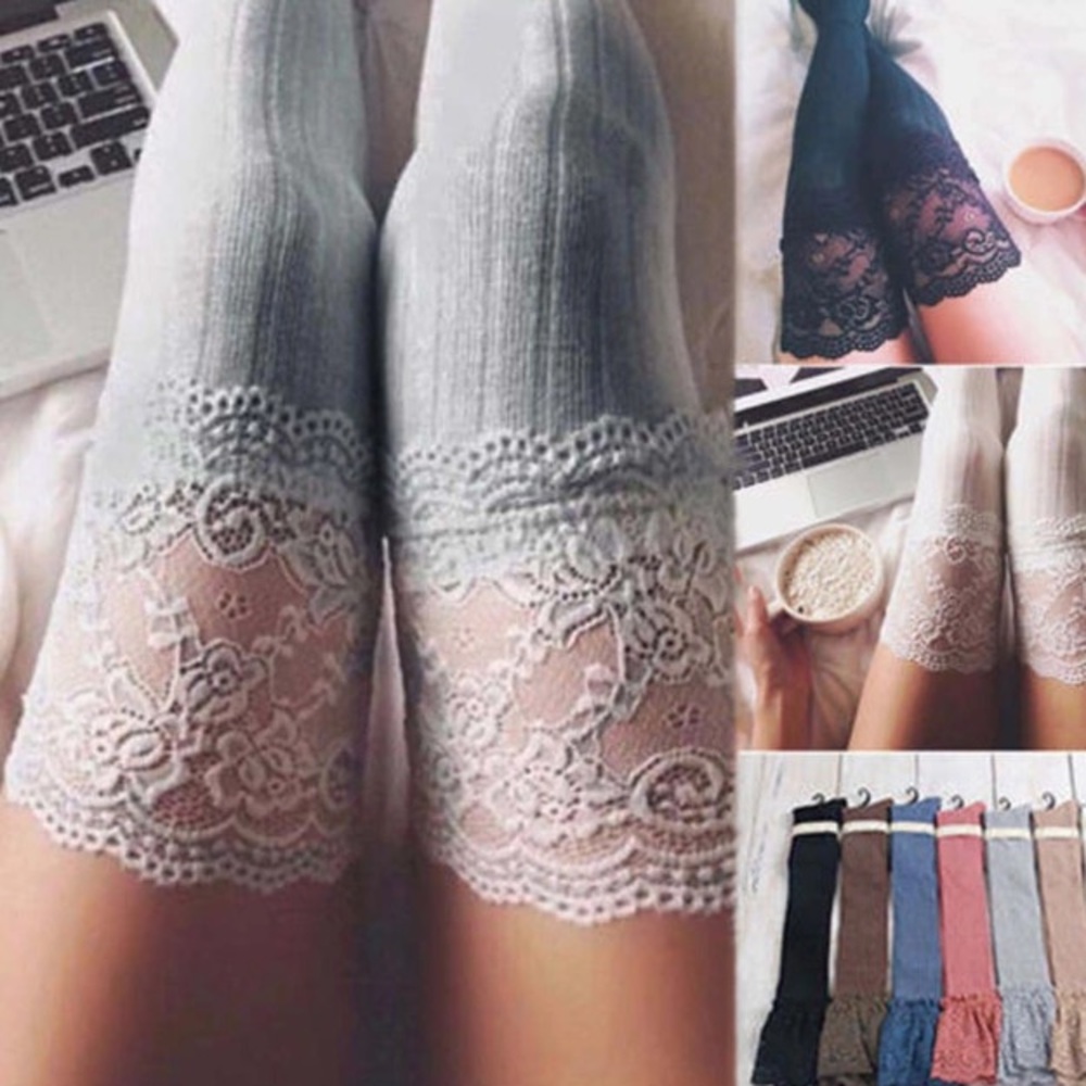 SOLD Over The Knee Lace Trim Socks